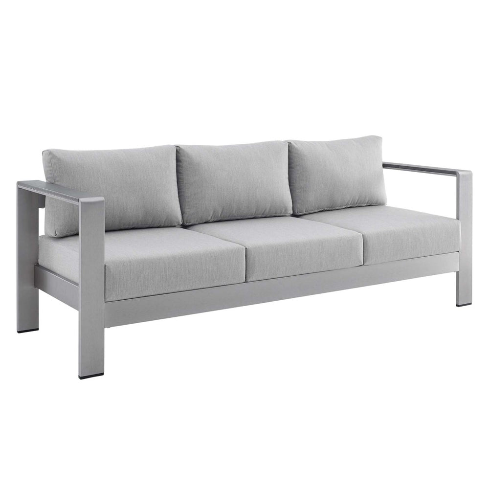 Modway Furniture Shore Sunbrella® Fabric Aluminum Outdoor Patio Sofa – Durable, Stylish, and Low-Maintenance Comfort Silver Gray EEI-4228-SLV-GRY