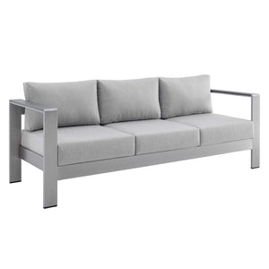 Modway Furniture Shore Sunbrella® Fabric Aluminum Outdoor Patio Sofa – Durable, Stylish, and Low-Maintenance Comfort Silver Gray EEI-4228-SLV-GRY