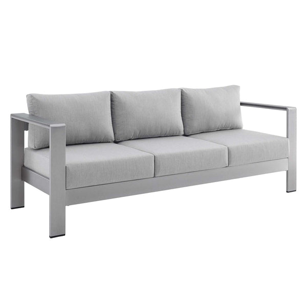 Modway Furniture Shore Sunbrella® Fabric Aluminum Outdoor Patio Sofa – Durable, Stylish, and Low-Maintenance Comfort Silver Gray EEI-4228-SLV-GRY