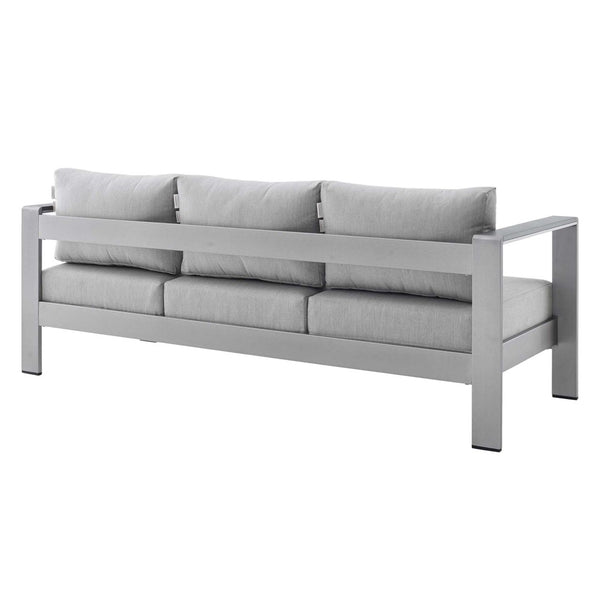 Modway Furniture Shore Sunbrella® Fabric Aluminum Outdoor Patio Sofa – Durable, Stylish, and Low-Maintenance Comfort Silver Gray EEI-4228-SLV-GRY