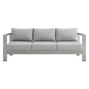 Modway Furniture Shore Sunbrella® Fabric Aluminum Outdoor Patio Sofa – Durable, Stylish, and Low-Maintenance Comfort Silver Gray EEI-4228-SLV-GRY