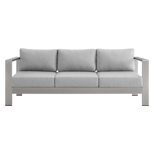Modway Furniture Shore Sunbrella® Fabric Aluminum Outdoor Patio Sofa – Durable, Stylish, and Low-Maintenance Comfort Silver Gray EEI-4228-SLV-GRY