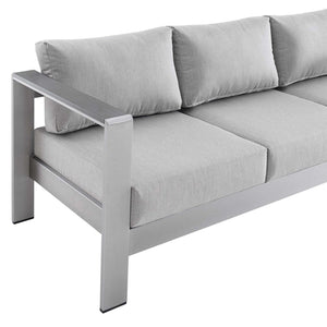 Modway Furniture Shore Sunbrella® Fabric Aluminum Outdoor Patio Sofa – Durable, Stylish, and Low-Maintenance Comfort Silver Gray EEI-4228-SLV-GRY