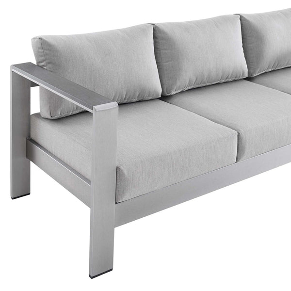 Modway Furniture Shore Sunbrella® Fabric Aluminum Outdoor Patio Sofa – Durable, Stylish, and Low-Maintenance Comfort Silver Gray EEI-4228-SLV-GRY