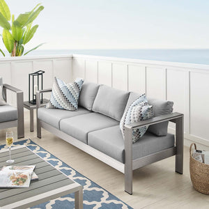 Modway Furniture Shore Sunbrella® Fabric Aluminum Outdoor Patio Sofa – Durable, Stylish, and Low-Maintenance Comfort Silver Gray EEI-4228-SLV-GRY