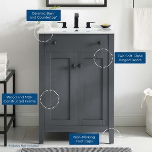 Modway Furniture Nantucket 24" Bathroom Vanity - Modern Design with Smart Storage for Stylish, Functional Spaces Gray White EEI-4250-GRY-WHI