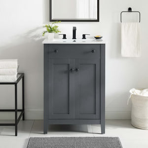 Modway Furniture Nantucket 24" Bathroom Vanity - Modern Design with Smart Storage for Stylish, Functional Spaces Gray White EEI-4250-GRY-WHI