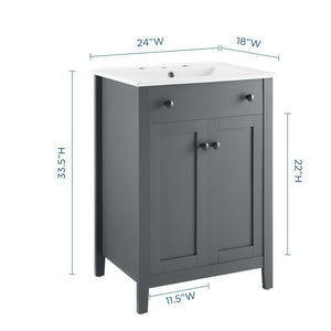 Modway Furniture Nantucket 24" Bathroom Vanity - Modern Design with Smart Storage for Stylish, Functional Spaces Gray White EEI-4250-GRY-WHI