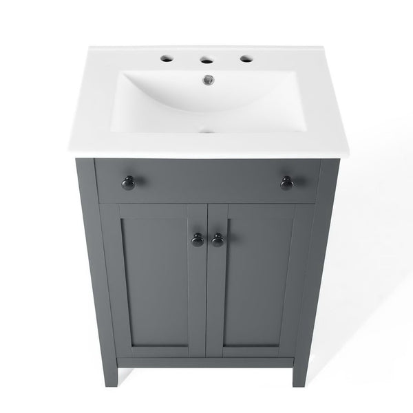 Modway Furniture Nantucket 24" Bathroom Vanity - Modern Design with Smart Storage for Stylish, Functional Spaces Gray White EEI-4250-GRY-WHI