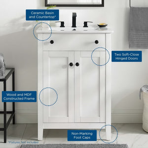 Modway Furniture Nantucket 24" Bathroom Vanity - Modern Design with Smart Storage for Stylish, Functional Spaces White White EEI-4250-WHI-WHI