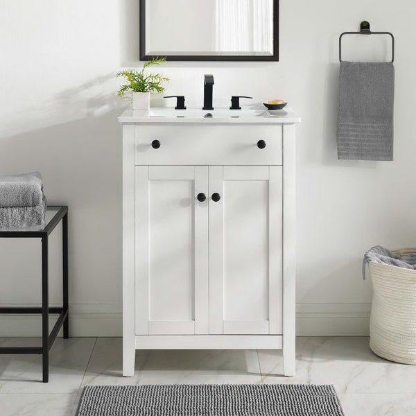 Modway Furniture Nantucket 24" Bathroom Vanity - Modern Design with Smart Storage for Stylish, Functional Spaces White White EEI-4250-WHI-WHI