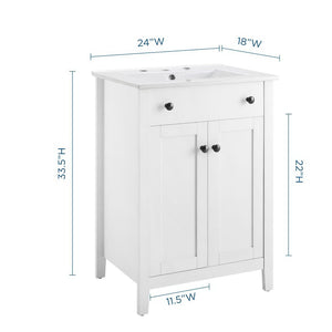 Modway Furniture Nantucket 24" Bathroom Vanity - Modern Design with Smart Storage for Stylish, Functional Spaces White White EEI-4250-WHI-WHI