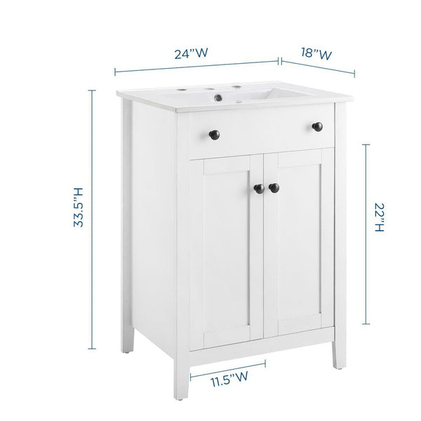 Modway Furniture Nantucket 24" Bathroom Vanity - Modern Design with Smart Storage for Stylish, Functional Spaces White White EEI-4250-WHI-WHI