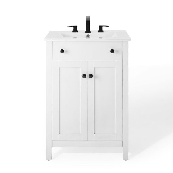 Modway Furniture Nantucket 24" Bathroom Vanity - Modern Design with Smart Storage for Stylish, Functional Spaces White White EEI-4250-WHI-WHI