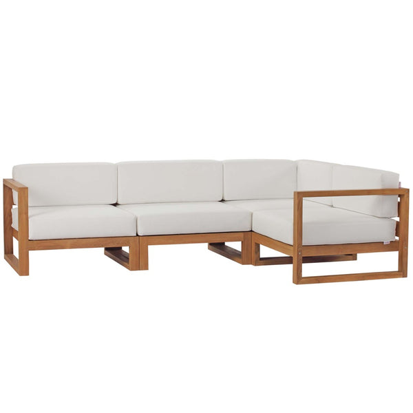 Modway Furniture Upland 4-Piece Modular Teak Sectional Sofa Set for Outdoor Living - Weather-Resistant Comfort EEI-4253-NAT-WHI-SET