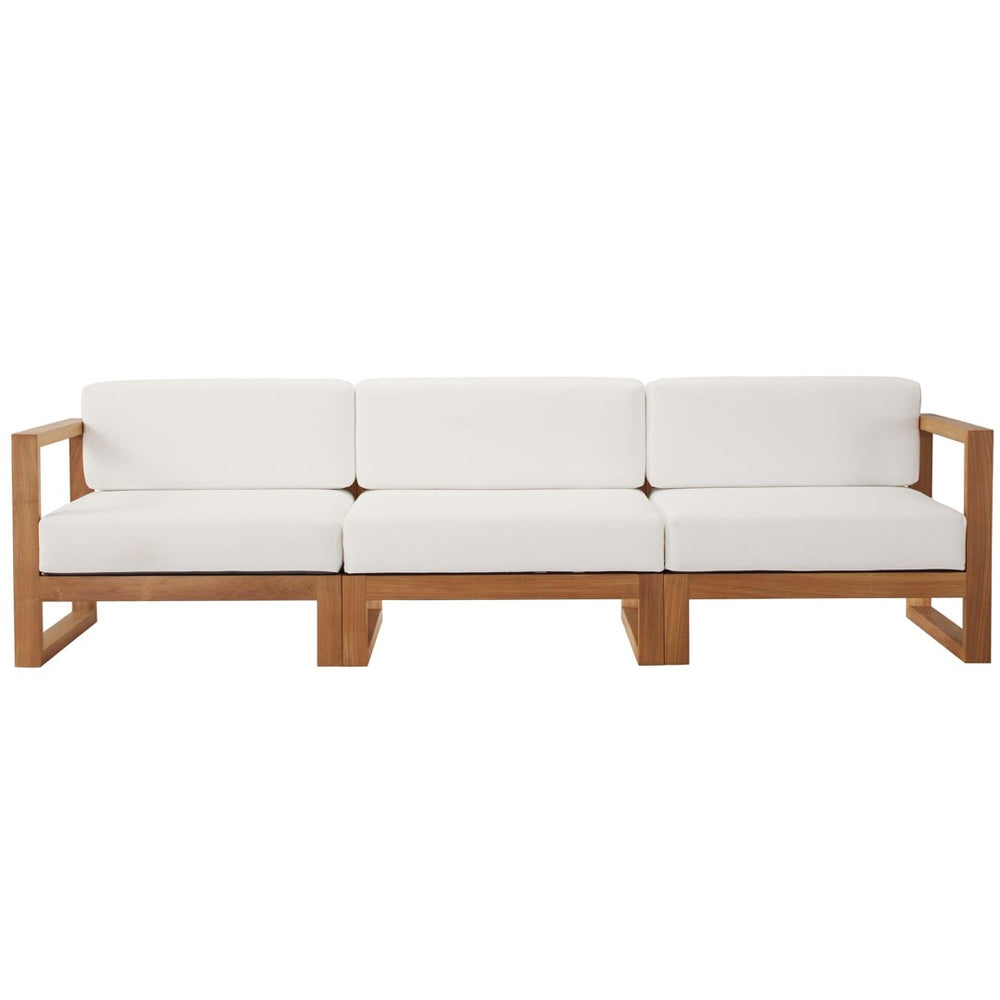 Modway Furniture Upland 3-Piece Teak Wood Sectional Sofa Set - Modular Outdoor Seating for Patios & Gardens EEI-4254-NAT-WHI-SET