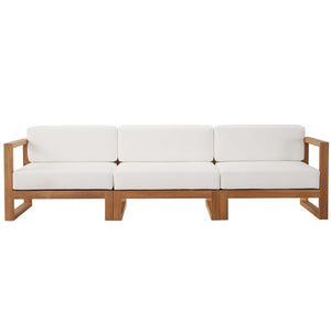Modway Furniture Upland 3-Piece Teak Wood Sectional Sofa Set - Modular Outdoor Seating for Patios & Gardens EEI-4254-NAT-WHI-SET