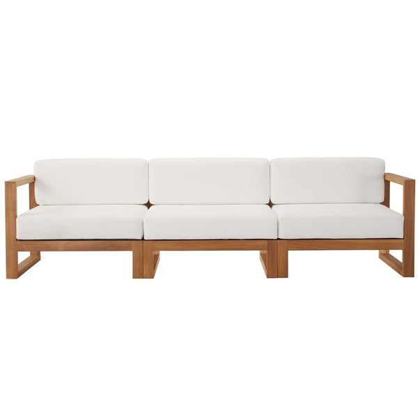 Modway Furniture Upland 3-Piece Teak Wood Sectional Sofa Set - Modular Outdoor Seating for Patios & Gardens EEI-4254-NAT-WHI-SET