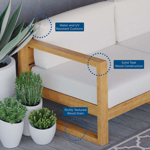 Modway Furniture Upland 3-Piece Teak Wood Sectional Sofa Set - Modular Outdoor Seating for Patios & Gardens EEI-4254-NAT-WHI-SET