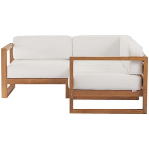 Modway Furniture Upland 3-Piece Teak Wood Sectional Sofa Set - Modular Outdoor Seating with Plush Cushions for Patios EEI-4255-NAT-WHI-SET