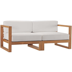 Modway Furniture Upland 2-Piece Teak Wood Sectional Loveseat - Modular Outdoor Sofa for Patios, Balconies & Pools EEI-4256-NAT-WHI-SET