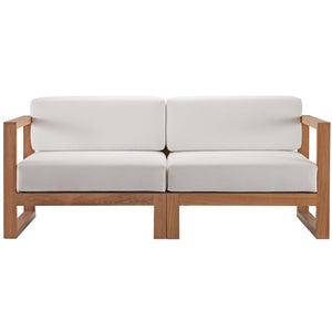 Modway Furniture Upland 2-Piece Teak Wood Sectional Loveseat - Modular Outdoor Sofa for Patios, Balconies & Pools EEI-4256-NAT-WHI-SET