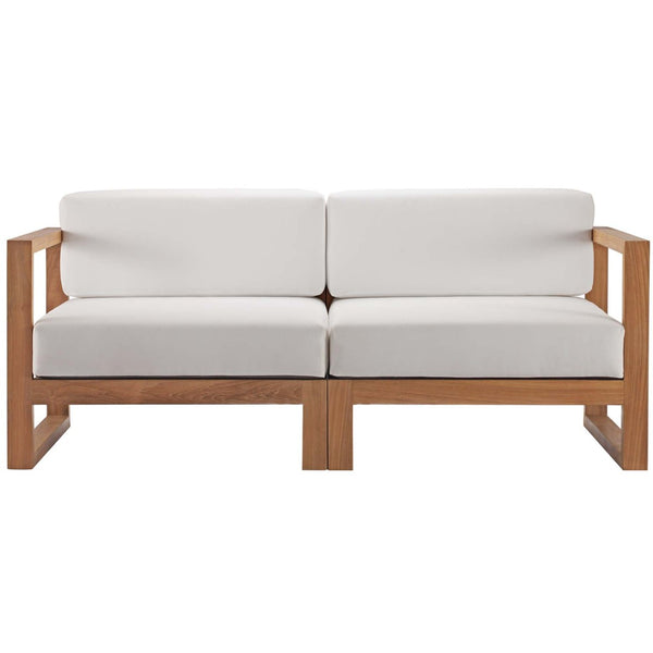 Modway Furniture Upland 2-Piece Teak Wood Sectional Loveseat - Modular Outdoor Sofa for Patios, Balconies & Pools EEI-4256-NAT-WHI-SET