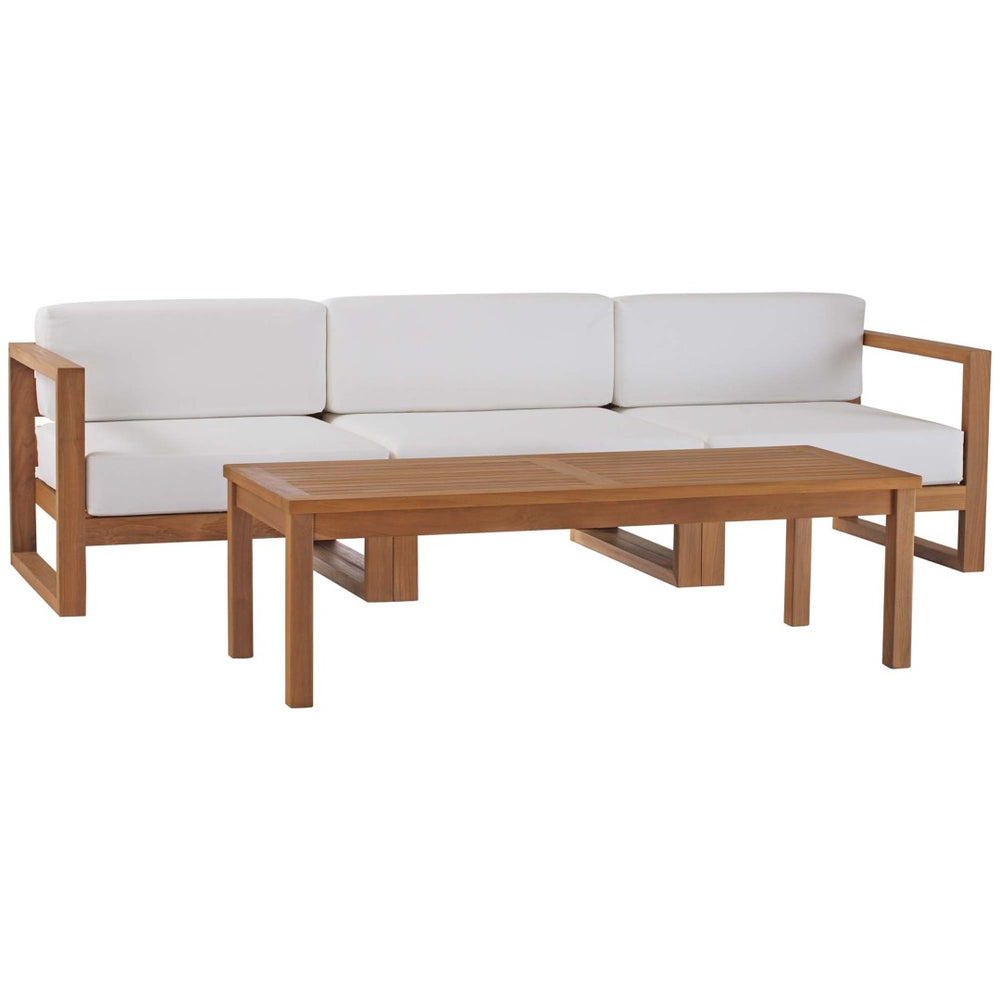 Modway Furniture Upland 4-Piece Modular Teak Wood Outdoor Patio Furniture Set - Weather-Resistant & Stylish Design EEI-4257-NAT-WHI-SET