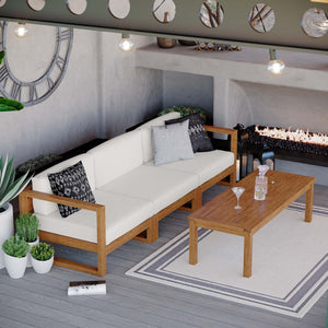 Modway Furniture Upland 4-Piece Modular Teak Wood Outdoor Patio Furniture Set - Weather-Resistant & Stylish Design EEI-4257-NAT-WHI-SET