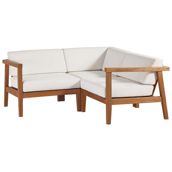 Modway Furniture Bayport 3-Piece Teak Sectional Sofa Set - Durable, Weather-Resistant Comfort for Outdoor Relaxation EEI-4258-NAT-WHI-SET