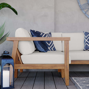 Modway Furniture Bayport 3-Piece Teak Sectional Sofa Set - Durable, Weather-Resistant Comfort for Outdoor Relaxation EEI-4258-NAT-WHI-SET