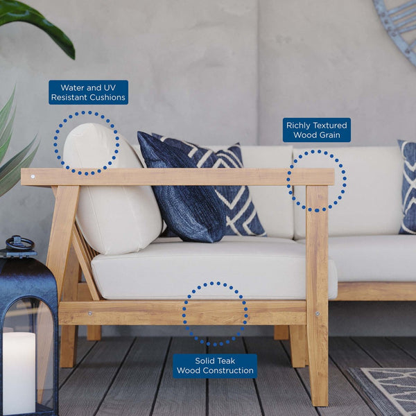 Modway Furniture Bayport 3-Piece Teak Sectional Sofa Set - Durable, Weather-Resistant Comfort for Outdoor Relaxation EEI-4258-NAT-WHI-SET