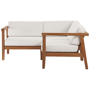 Modway Furniture Bayport 3-Piece Teak Sectional Sofa Set - Durable, Weather-Resistant Comfort for Outdoor Relaxation EEI-4258-NAT-WHI-SET