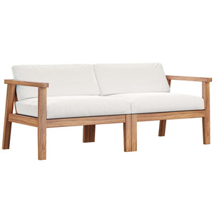 Modway Furniture Bayport Teak Wood 2-Seater Loveseat – Durable, Comfortable Outdoor Seating with Weather-Resistant Cushions EEI-4259-NAT-WHI-SET