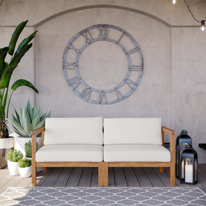 Modway Furniture Bayport Teak Wood 2-Seater Loveseat – Durable, Comfortable Outdoor Seating with Weather-Resistant Cushions EEI-4259-NAT-WHI-SET