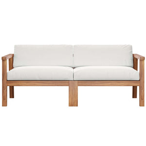 Modway Furniture Bayport Teak Wood 2-Seater Loveseat – Durable, Comfortable Outdoor Seating with Weather-Resistant Cushions EEI-4259-NAT-WHI-SET