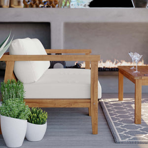 Modway Furniture Bayport Teak Wood 2-Seater Loveseat – Durable, Comfortable Outdoor Seating with Weather-Resistant Cushions EEI-4259-NAT-WHI-SET