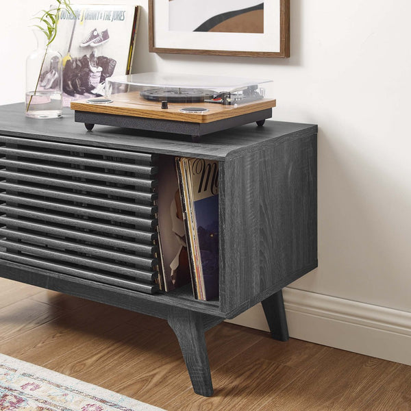Modway Furniture Render Vinyl Record Display Stand - Mid-Century Modern Storage Console for Vinyl Lovers and Collectors Charcoal EEI-4263-CHA