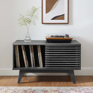 Modway Furniture Render Vinyl Record Display Stand - Mid-Century Modern Storage Console for Vinyl Lovers and Collectors Charcoal EEI-4263-CHA
