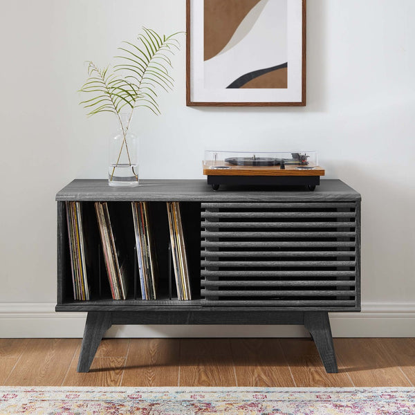 Modway Furniture Render Vinyl Record Display Stand - Mid-Century Modern Storage Console for Vinyl Lovers and Collectors Charcoal EEI-4263-CHA