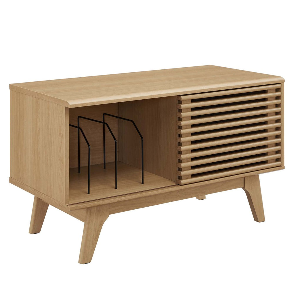 Modway Furniture Render Vinyl Record Display Stand - Mid-Century Modern Storage Console for Vinyl Lovers and Collectors Oak EEI-4263-OAK