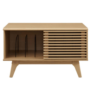 Modway Furniture Render Vinyl Record Display Stand - Mid-Century Modern Storage Console for Vinyl Lovers and Collectors Oak EEI-4263-OAK