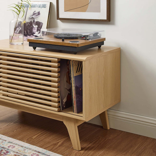 Modway Furniture Render Vinyl Record Display Stand - Mid-Century Modern Storage Console for Vinyl Lovers and Collectors Oak EEI-4263-OAK