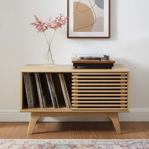 Modway Furniture Render Vinyl Record Display Stand - Mid-Century Modern Storage Console for Vinyl Lovers and Collectors Oak EEI-4263-OAK