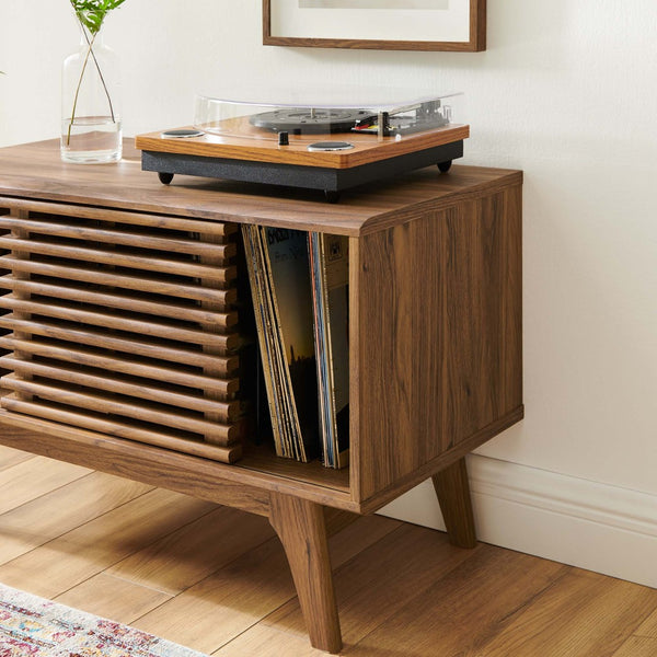 Modway Furniture Render Vinyl Record Display Stand - Mid-Century Modern Storage Console for Vinyl Lovers and Collectors Walnut EEI-4263-WAL