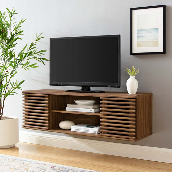 Modway Furniture Render 46" Wall-Mount Media Console TV Stand - Stylish Walnut Design with Concealed Storage & Cable Management EEI-4266-WAL