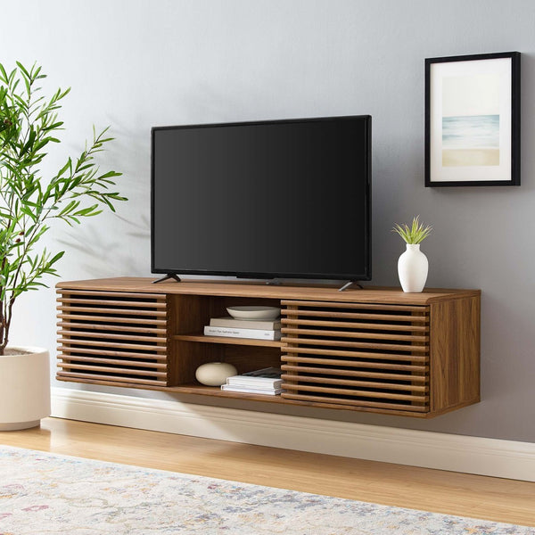 Modway Furniture Render 60" Wall-Mount Media Console - Stylish Walnut TV Stand with Hidden Storage & Cable Management EEI-4267-WAL
