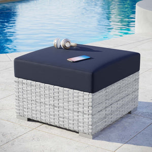 Modway Furniture Convene Outdoor Patio Ottoman - Versatile Square with Comfortable Cushions & Weather-Resistant Design EEI-4301-LGR-NAV
