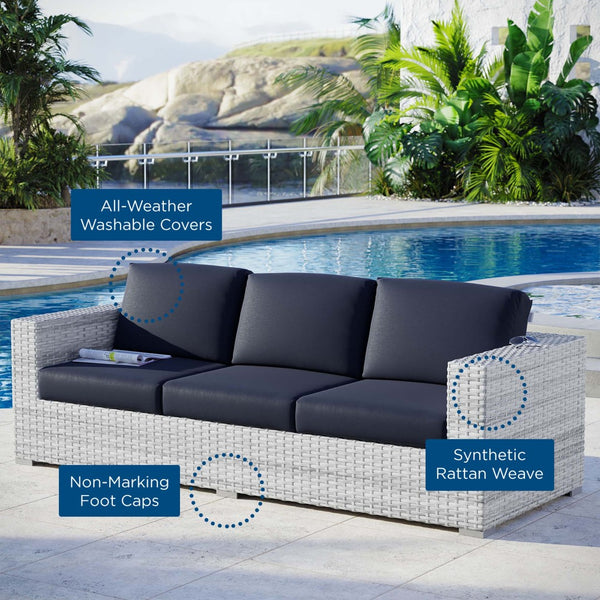 Modway Furniture Convene Outdoor Patio Sectional Sofa – Durable Modular Design with Plush All-Weather Cushions Light Gray Navy EEI-4305-LGR-NAV