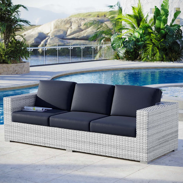 Modway Furniture Convene Outdoor Patio Sectional Sofa – Durable Modular Design with Plush All-Weather Cushions Light Gray Navy EEI-4305-LGR-NAV